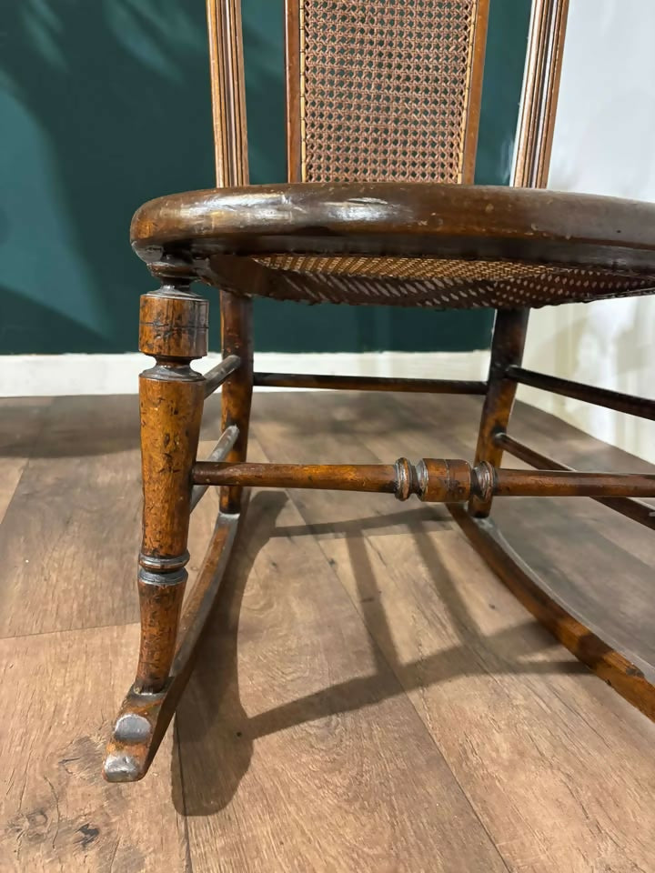 Edwardian Mahogany Rocking Chair with Berge Style Seat & Back Panel