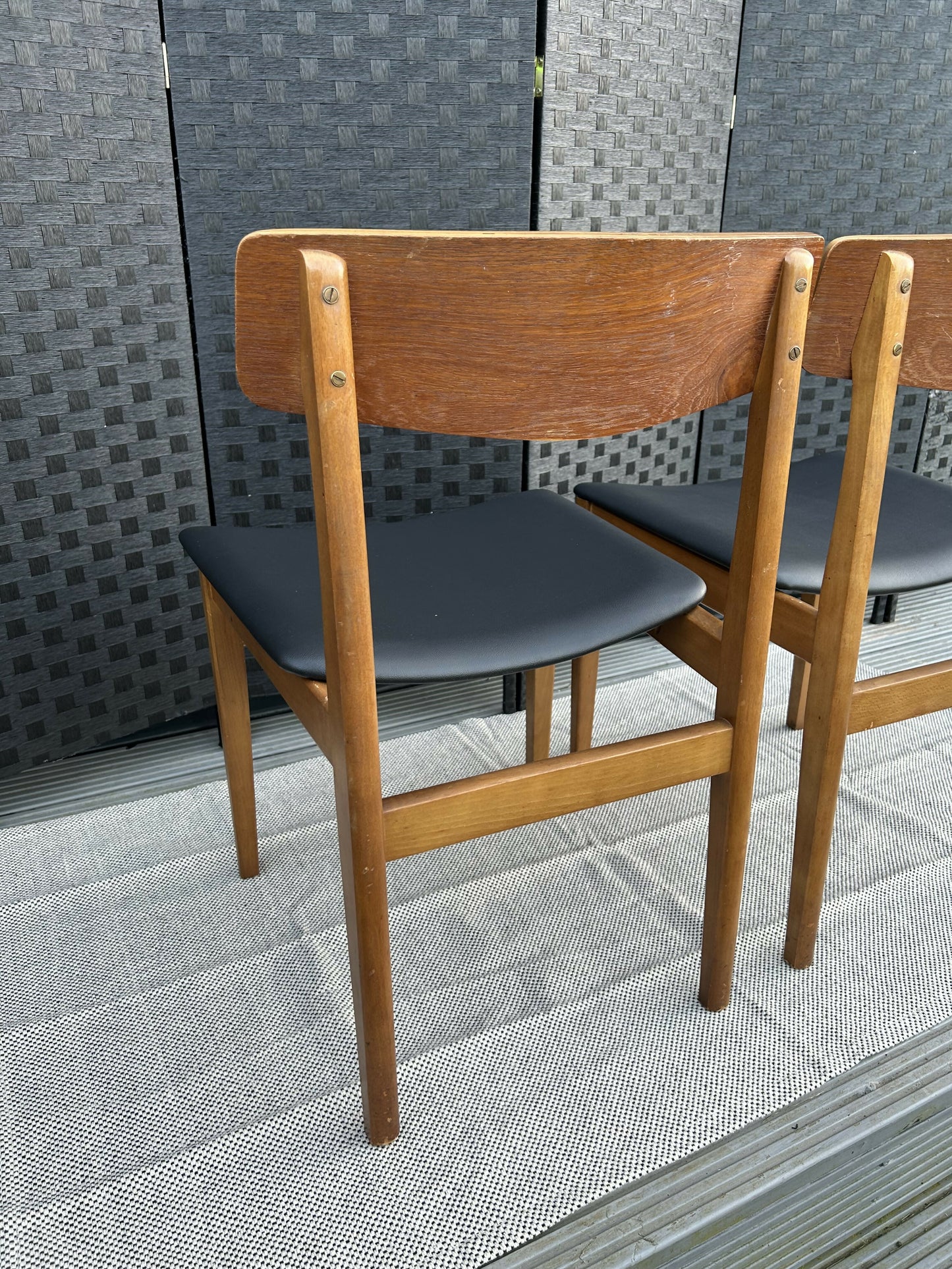 Pair of Vintage Mid-Century Danish Dining Chairs Black Vinyl