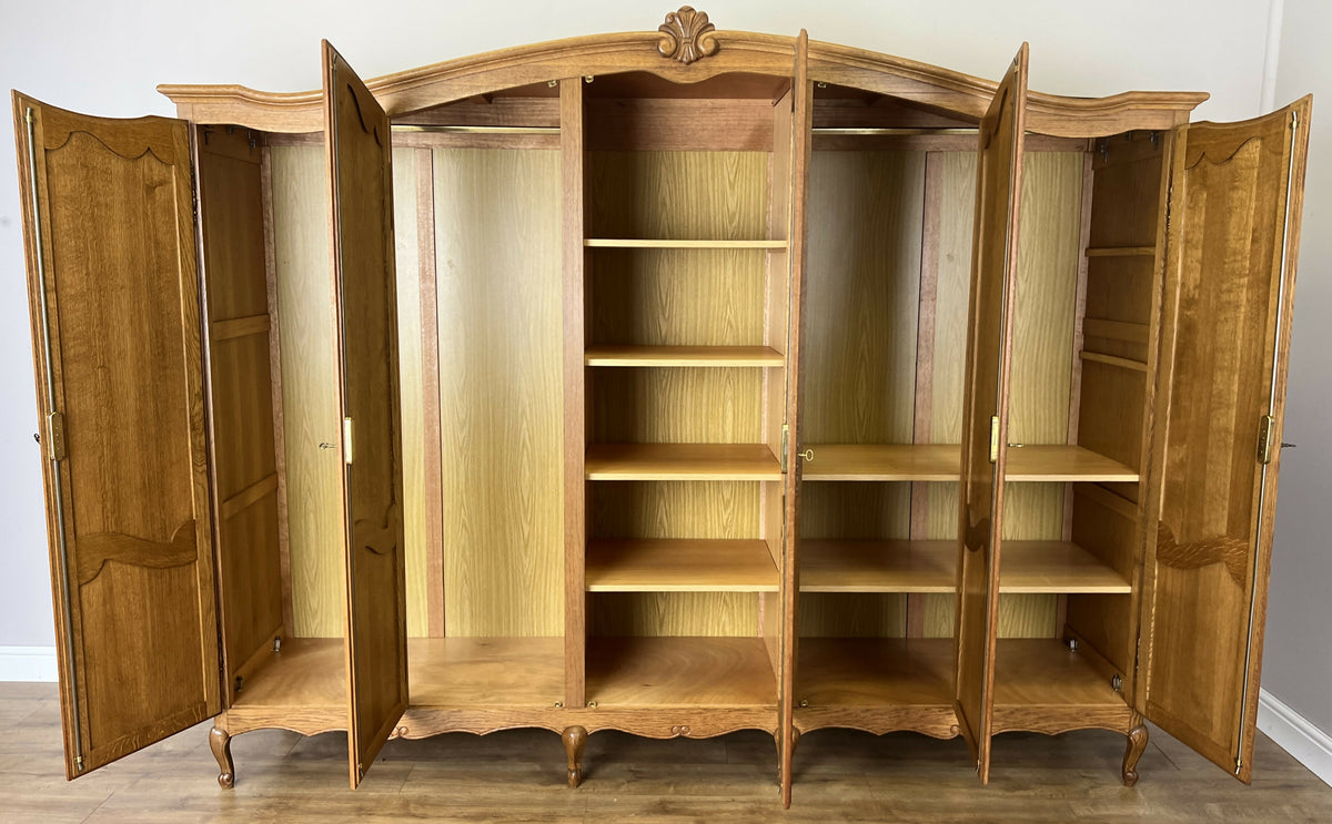 Wardrobe Vintage French Louis XVI Style Oak Five Door Carved Armoire LOT 6519