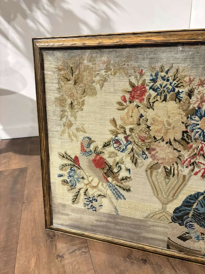 19th Century Oak Occasional Table With Tapestry Top Under Glass