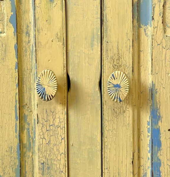 Sideboard Cupboard Yellow with Blue Roses