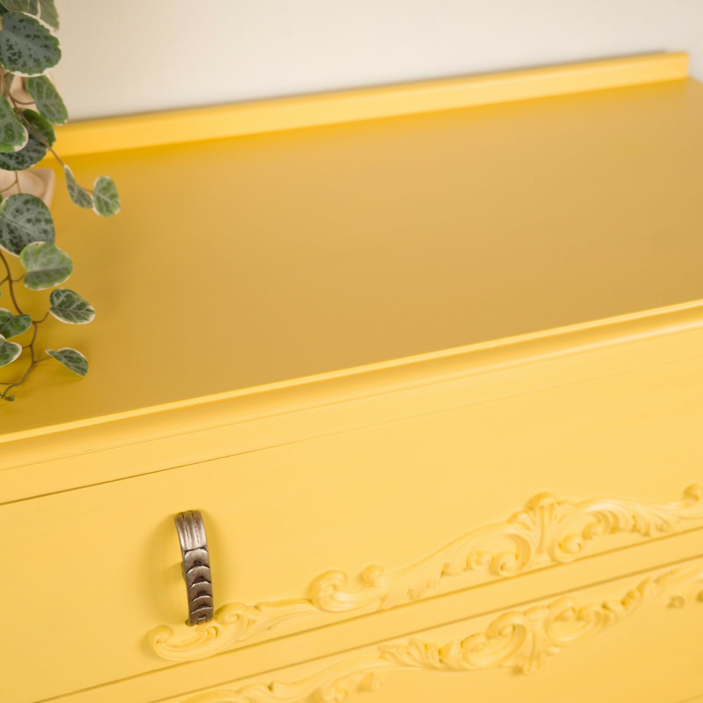 Vintage Yellow Chest of Drawers with Ornate Detailing
