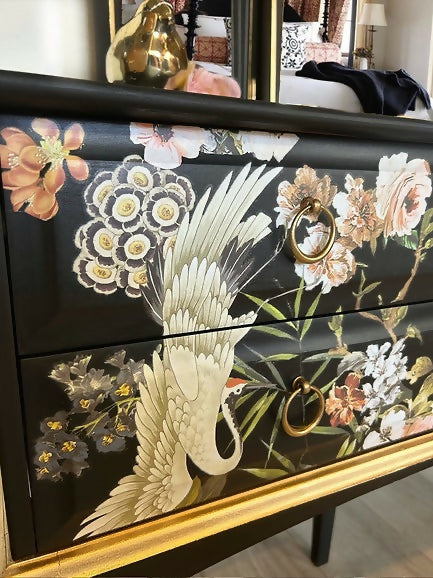 Black and Gold Chinoissrie Stag Dressing Table