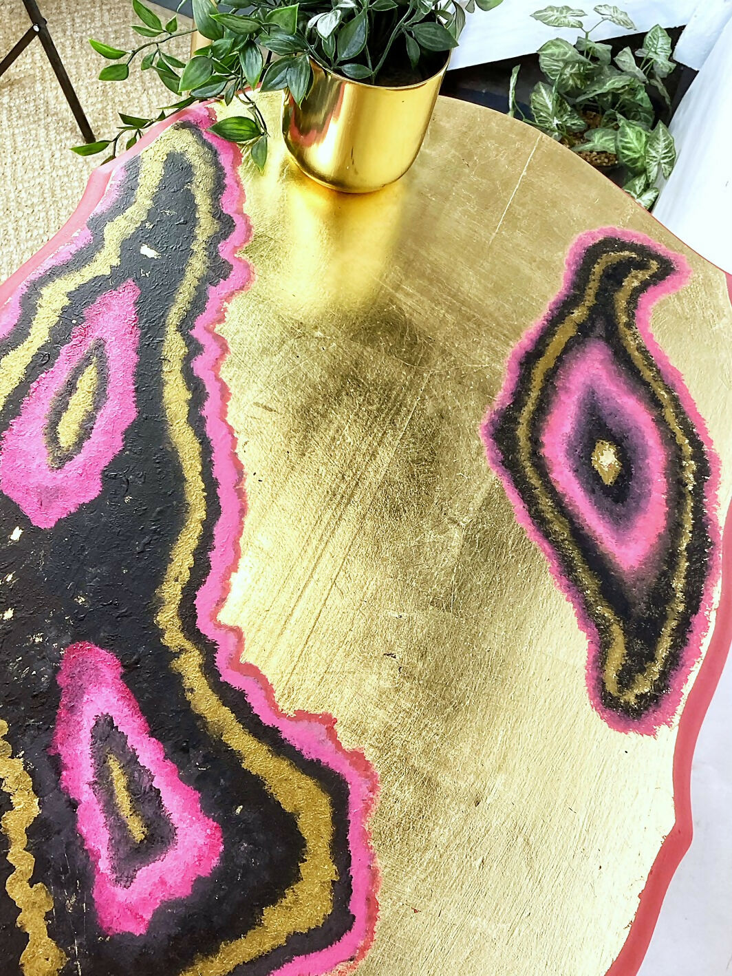 Unique And Beautiful Gold And Pink Side Table