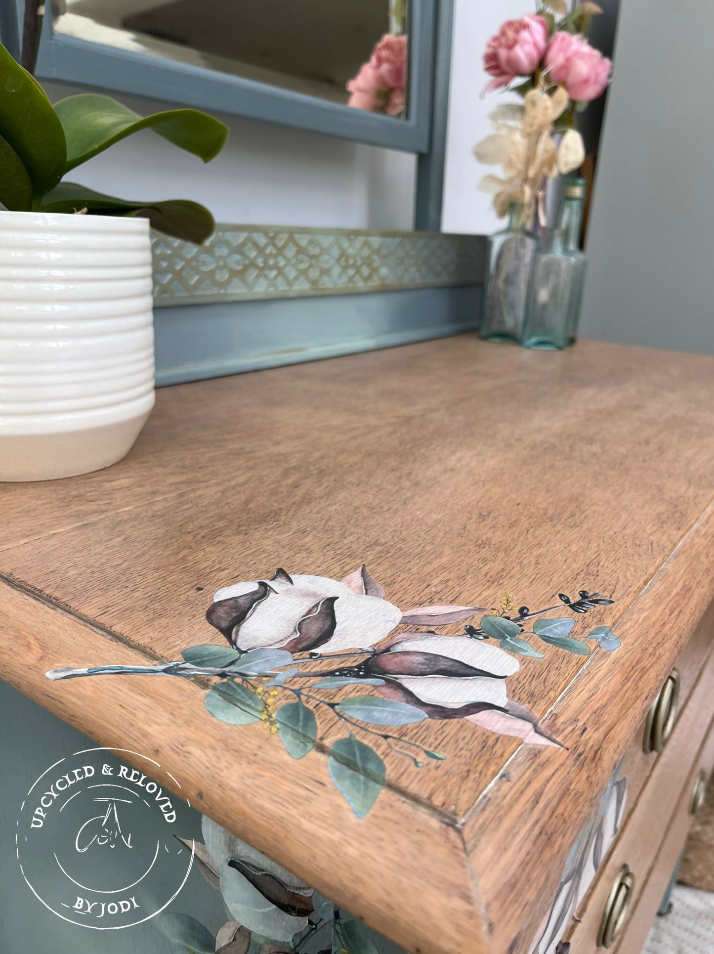 NOW SOLD! Please do not order. Vintage chest of drawers and dressing table with mirror in blue ombré