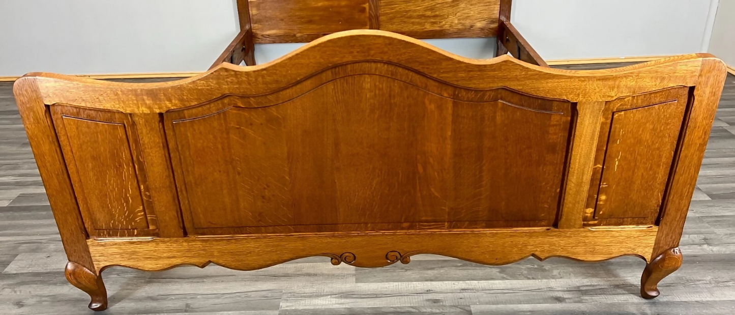 Bed Vintage French Louis XVI Oak Double Bed Frame Carved Headboard LOT 3664