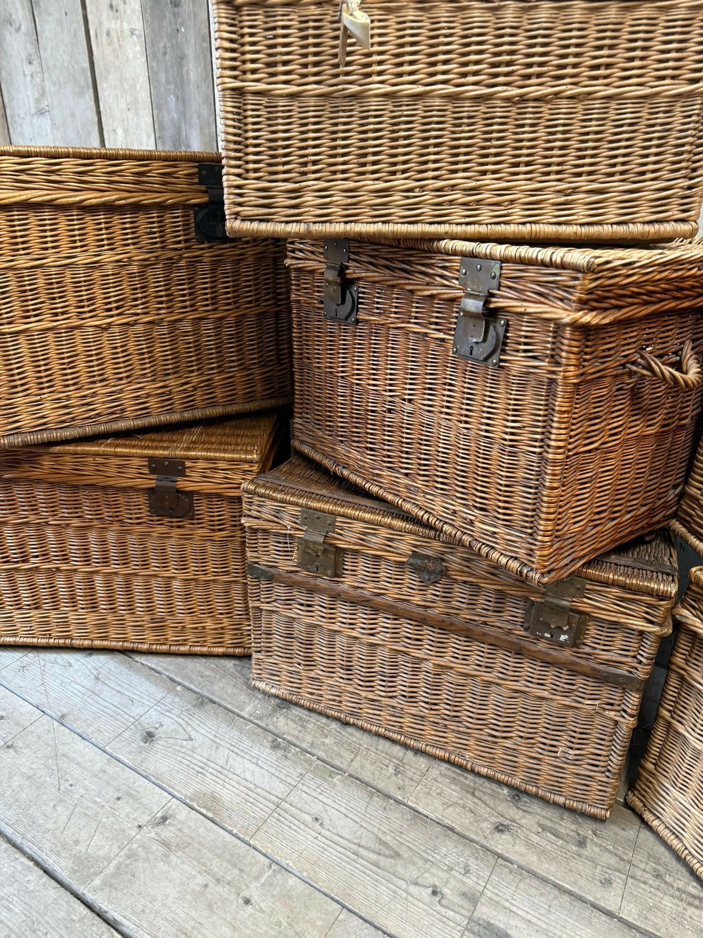 Original large French linen wicker baskets