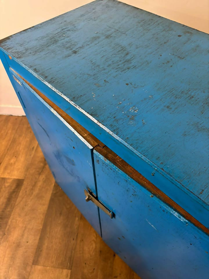 Vintage Rustic Blue Wooden Cupboard