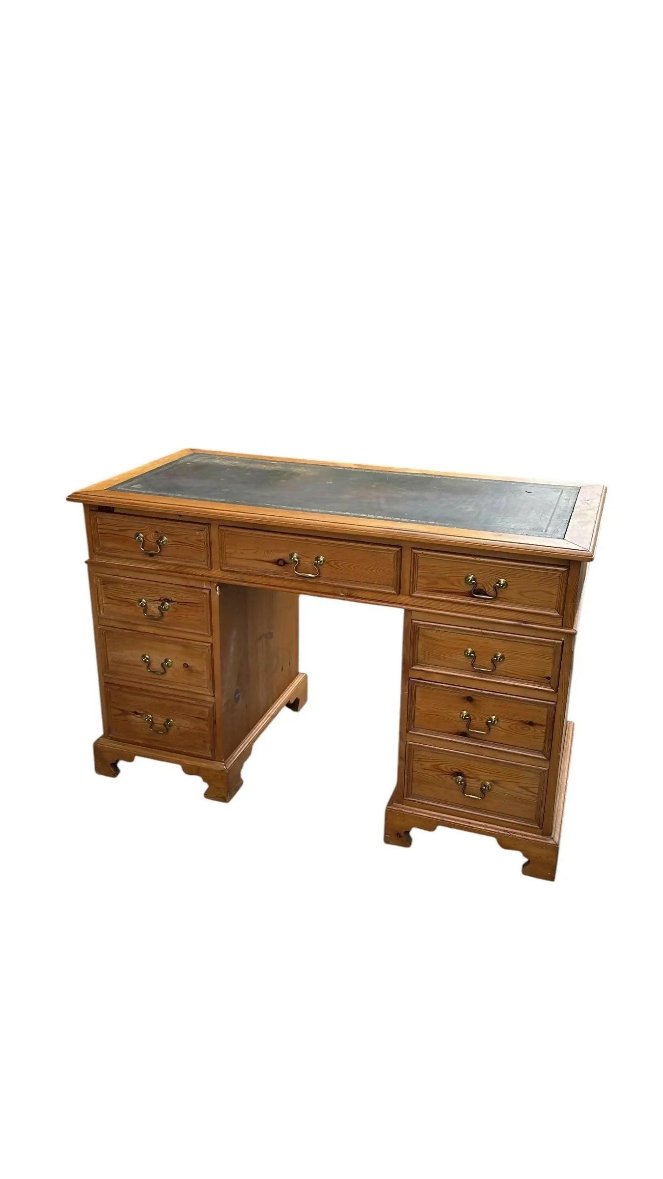 Vintage rustic Pine writing office pedestal desk