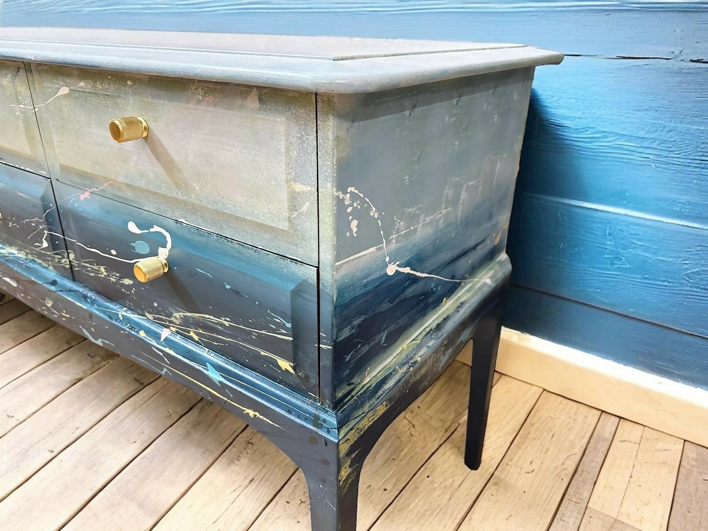 ** This Item is Sold ** Hand-Painted Stag Sideboard with Captivating Sea Scene