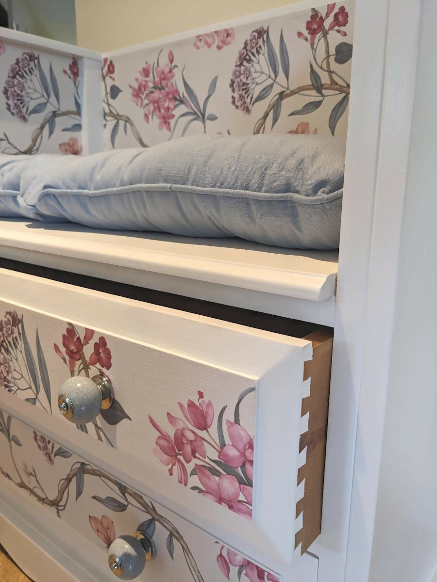 white and floral bench seat 6