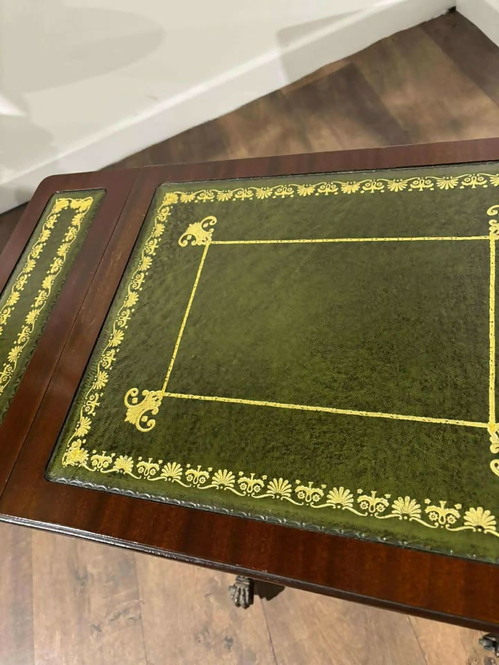 Vintage Mahogany Drop-Leaf Coffee Table with Tooled Leather Top