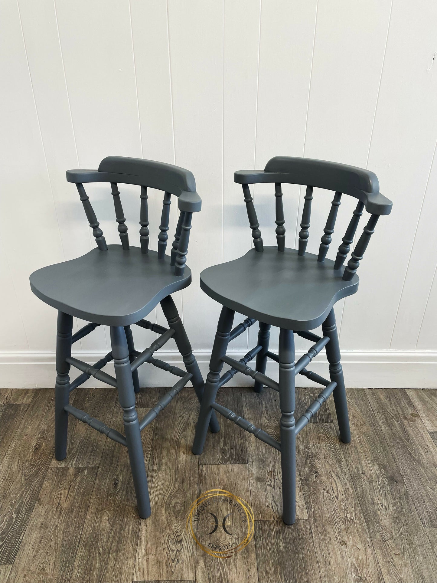 Set Of 2 Grey Hand painted Bar Stools