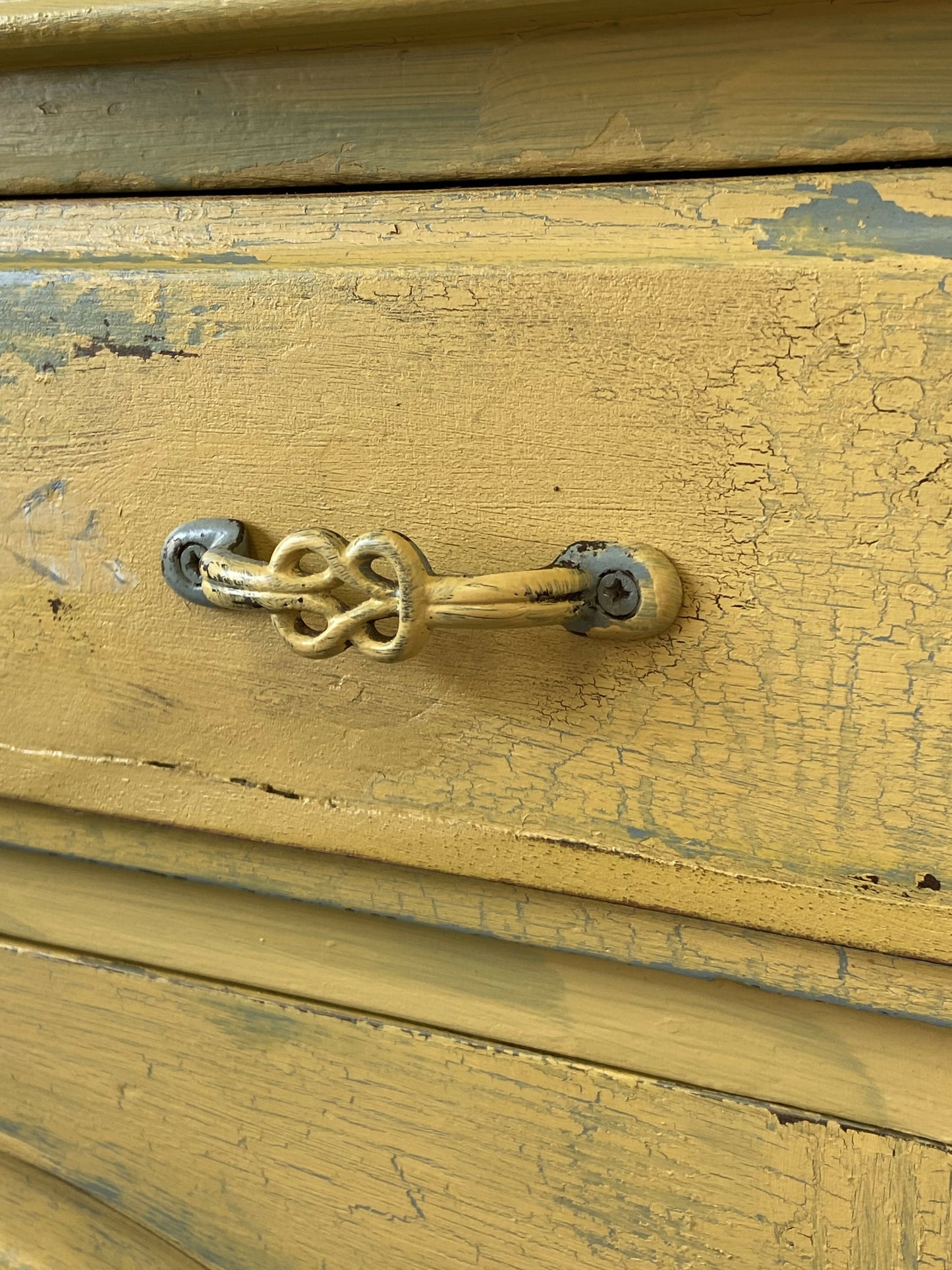 Sideboard Cupboard Yellow with Blue Roses