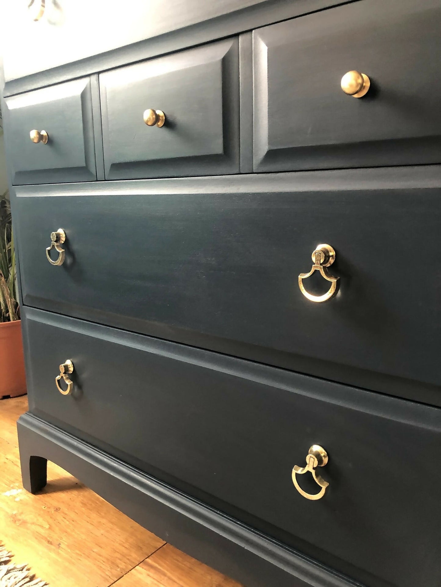 stag navy tall boy chest of drawers