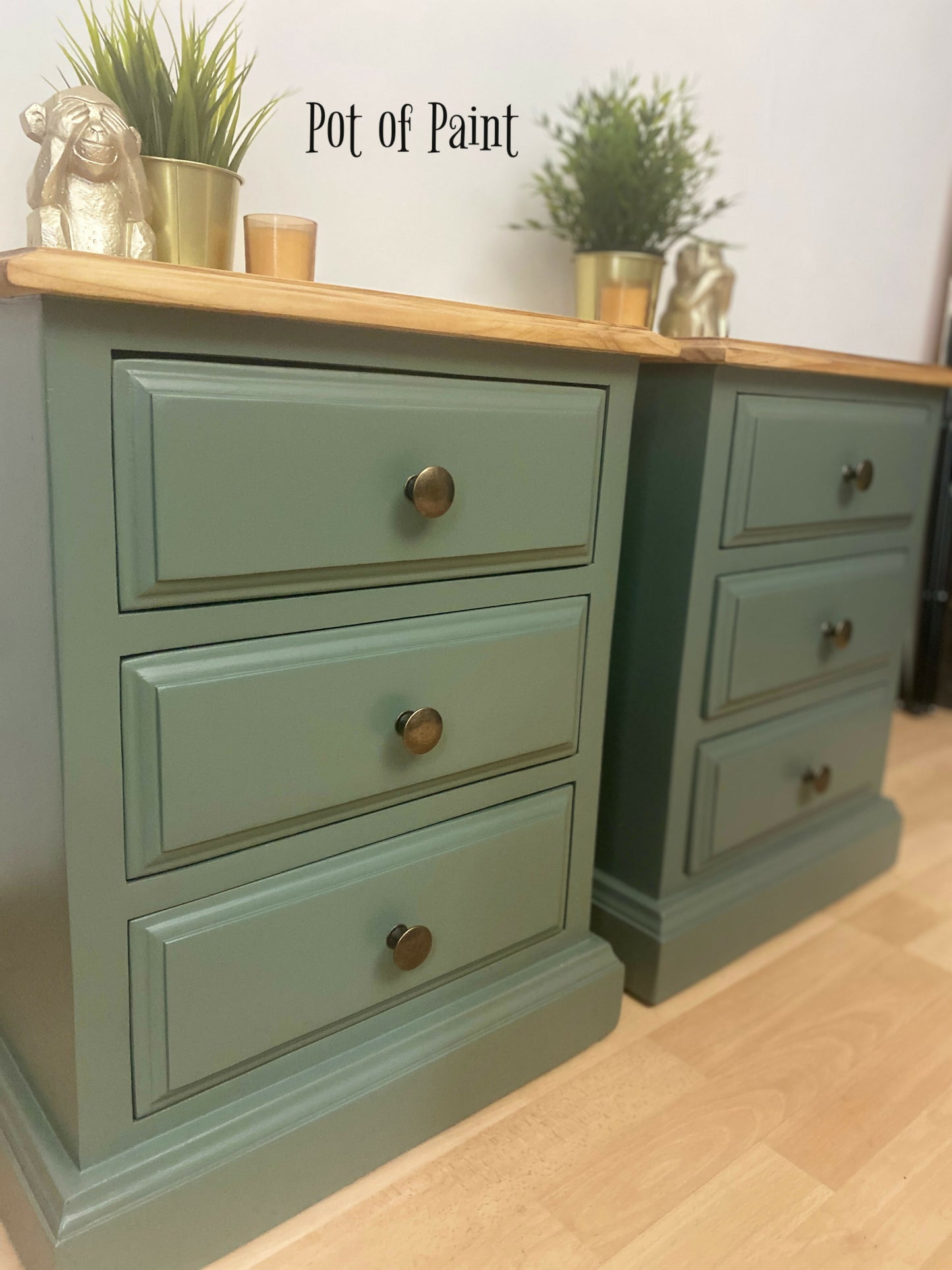 *****SOLD****Pair of Smoke Green Bedside Tables / cabinets