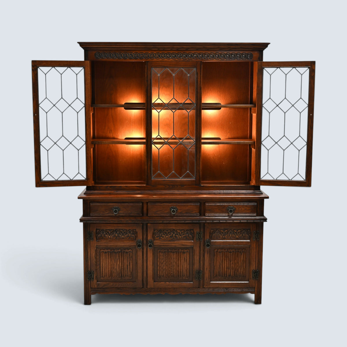 Old Charm Sideboard Display Leadlight Doors Cupboards Tudor Brown FREE Delivery*