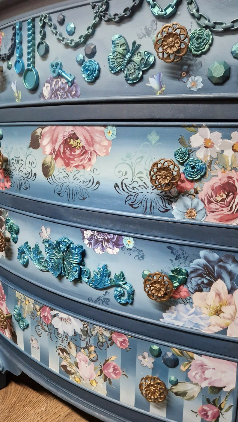 Blue Upcycled Vintage Bedside Cabinet Drawers