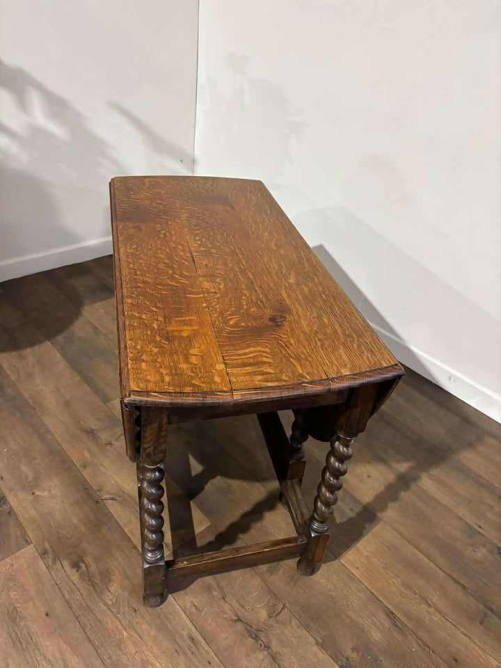 Vintage Oak Gateleg Dining Table On Barley Twist Supports