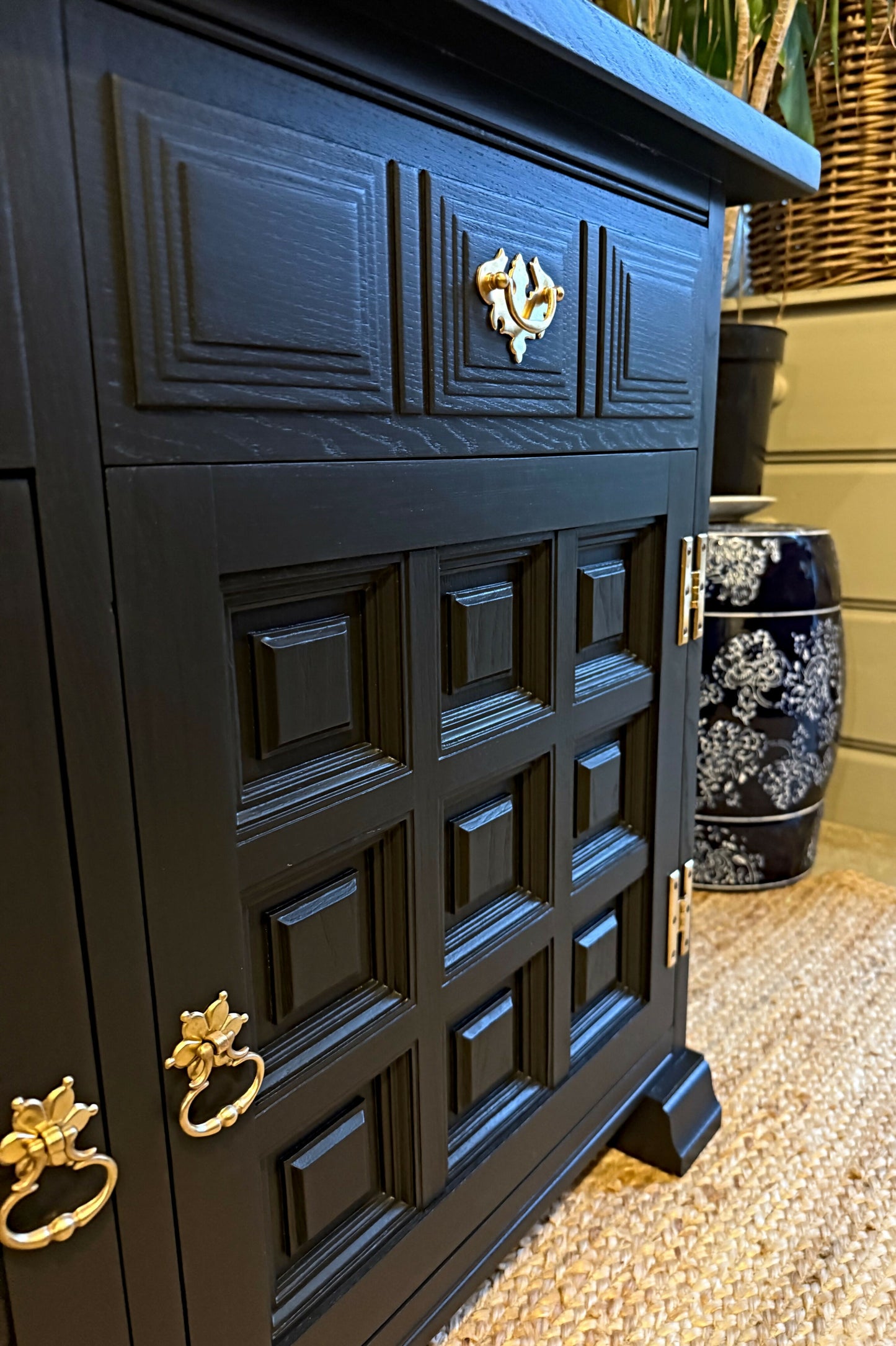 Newly refurbished large solid wood Toledo sideboard black
