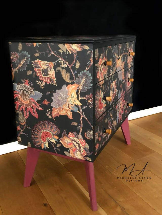 Morris of Glasgow Chest of Drawers, Paloma at home Decoupaged Drawers, 3 Drawer mid century Chest