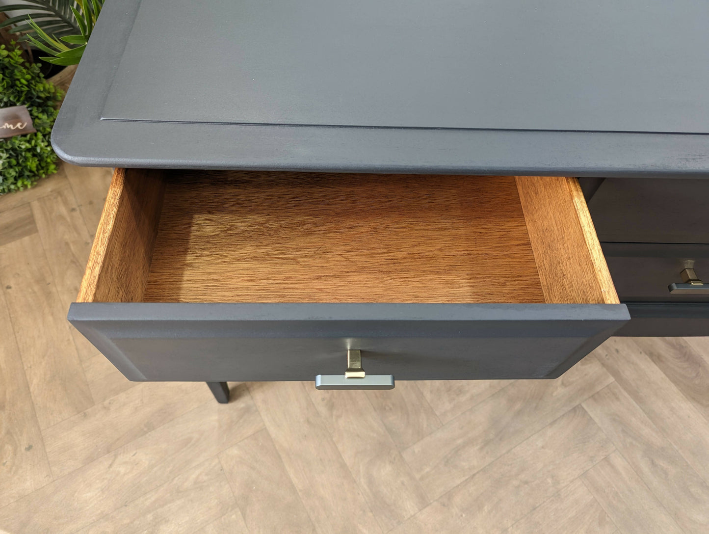 Stag minstrel black grey sideboard, spray painted retro console table, wood 6 drawers chest of drawers, dressing table