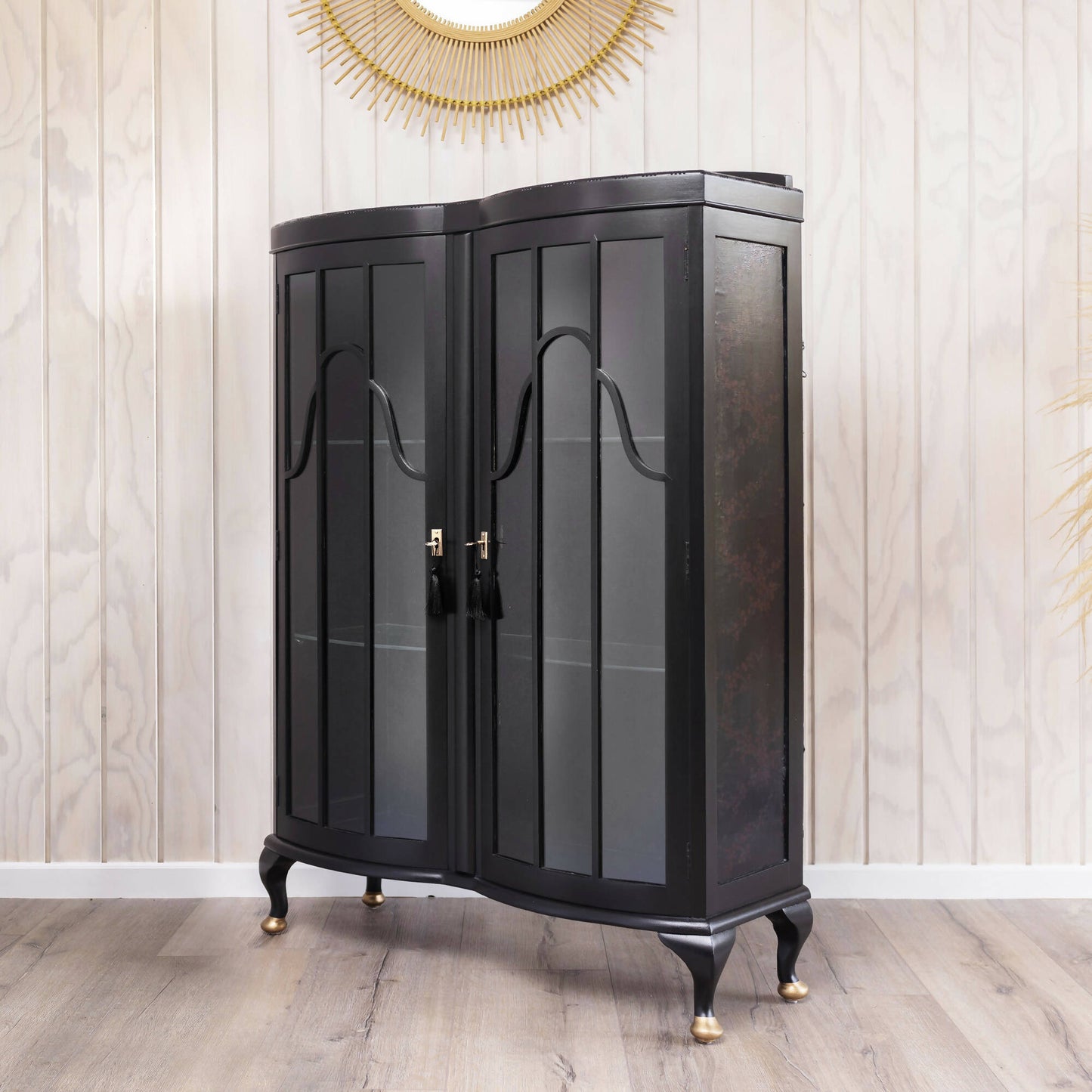 An exquisite vintage cocktail cabinet decoupaged in a subtle blend of black and red Japanese blossom fabric. Sold, commission available.