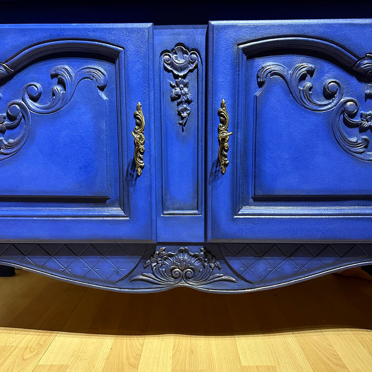 French Antique Display Cabinet Higly Decorated with Carvings Bright & Bold Statement Piece