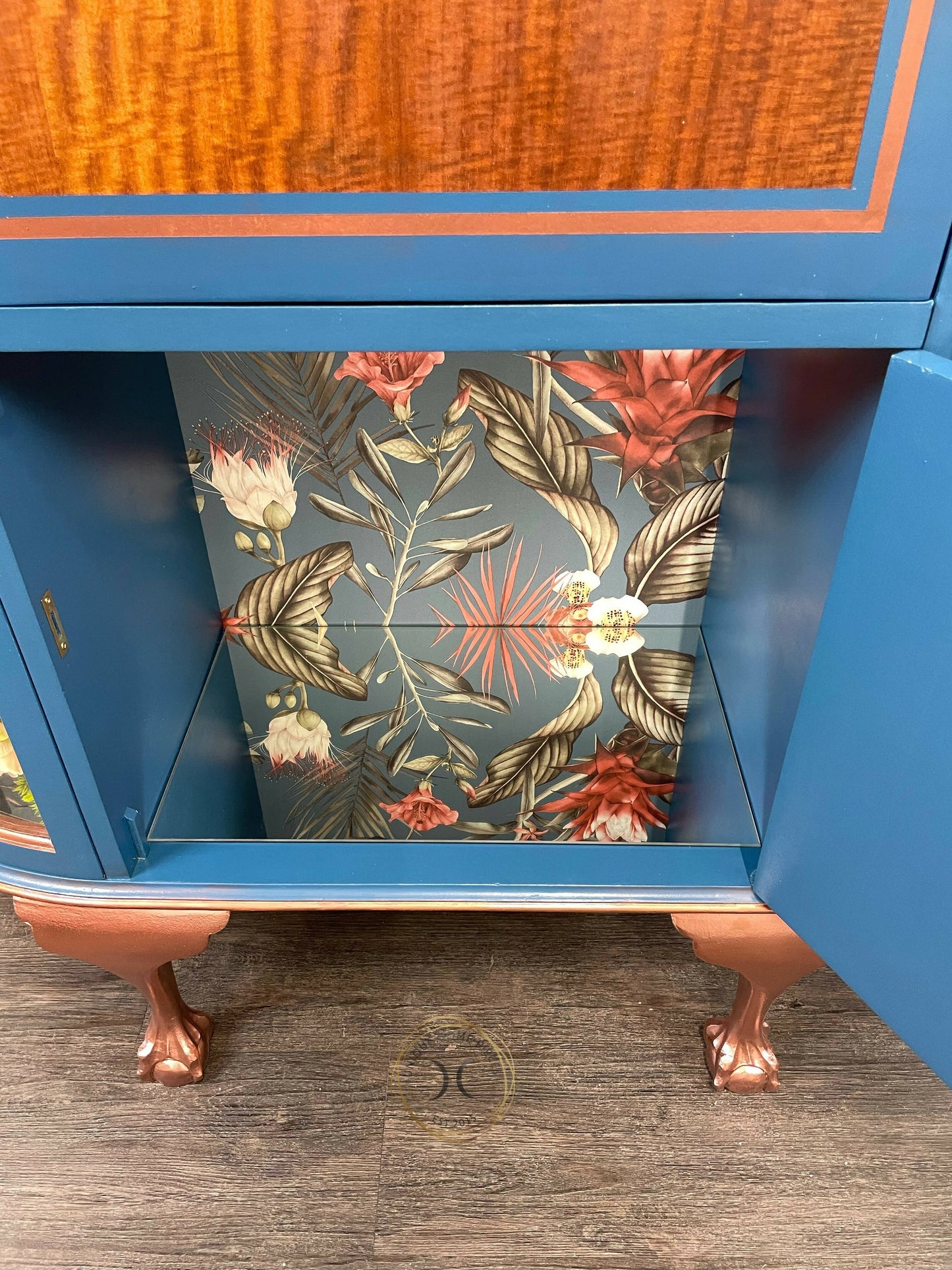 Art Deco Style Cocktail Cabinet, Blue Display Cabinet, China Cabinet