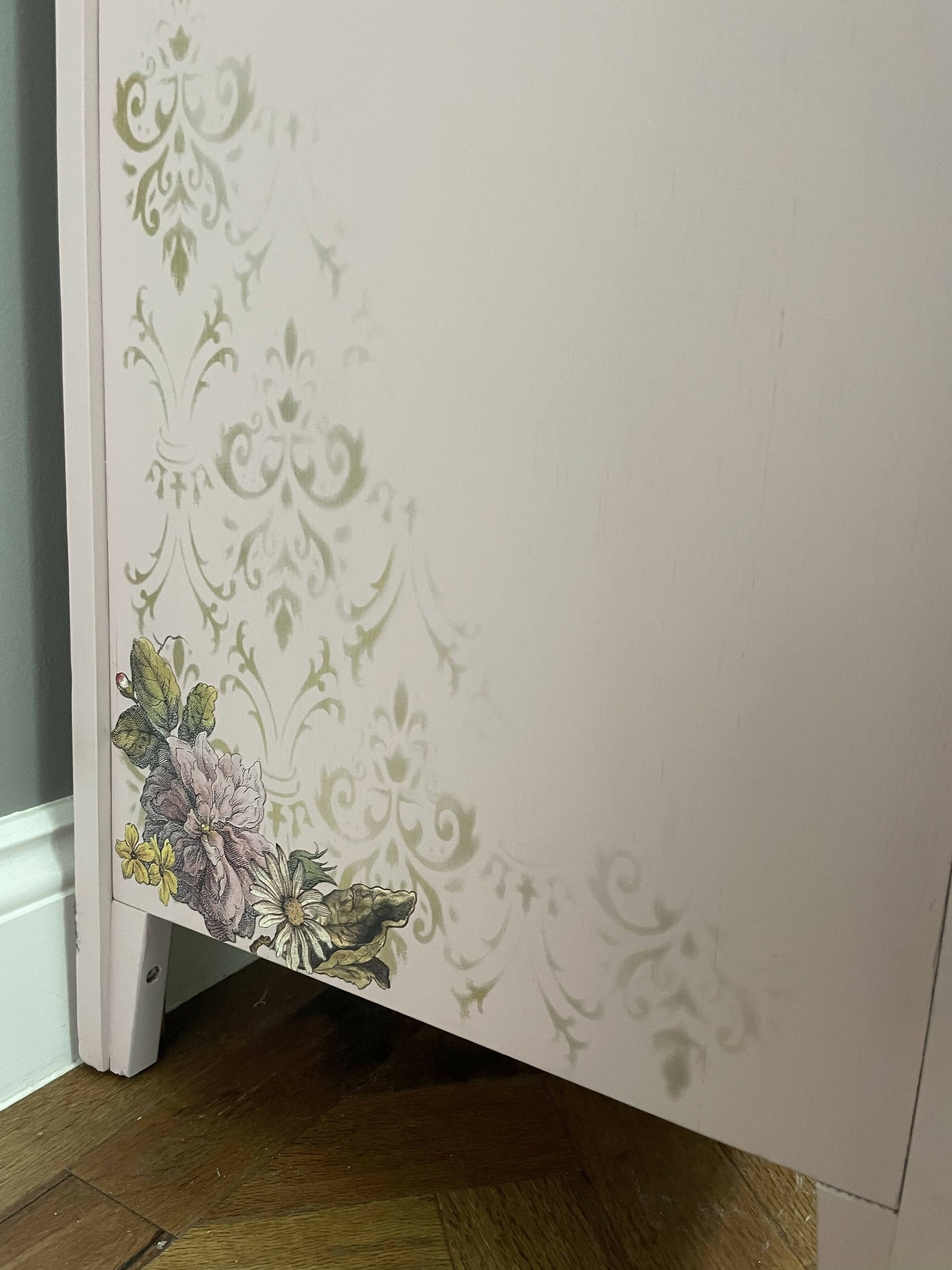 Vintage Pink Floral Tallboy Bedroom Drawers