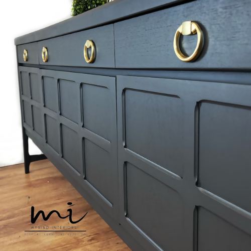 Large Black Nathan Squares Vintage Sideboard Drinks cabinet