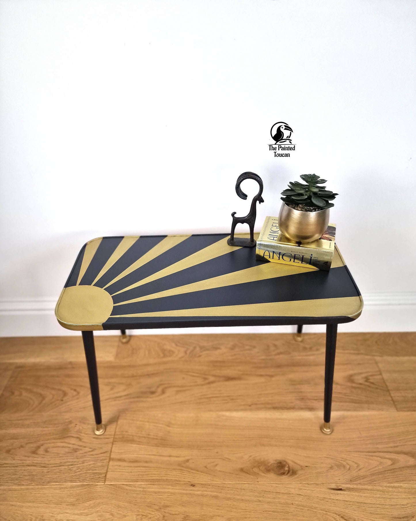 Vintage Mid Century Coffee Table customised with metalic gold sun