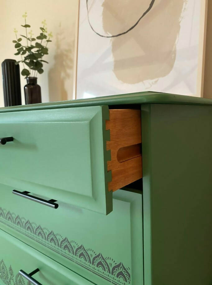 *STOCK CLEARANCE* Trendy Boho Style Green and Black Stag Large 3 Drawer Chest