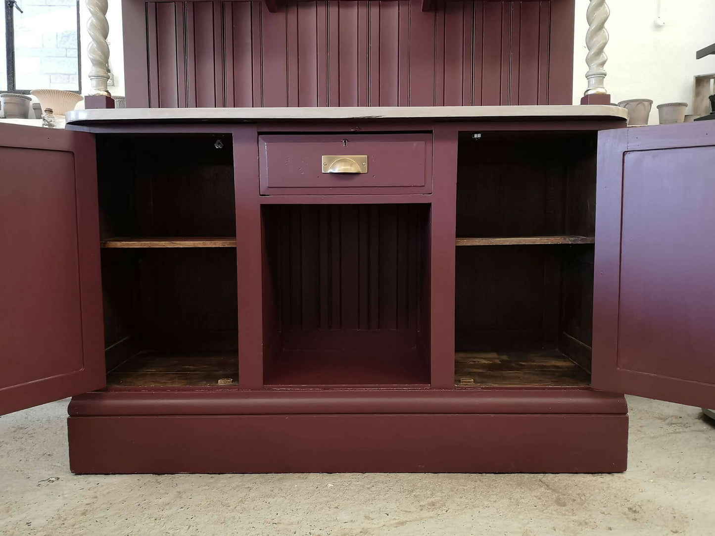 Large Vintage Dresser / Kitchen Unit / Display Unit / Book Case with Twisted Posts, Shelves & Storage