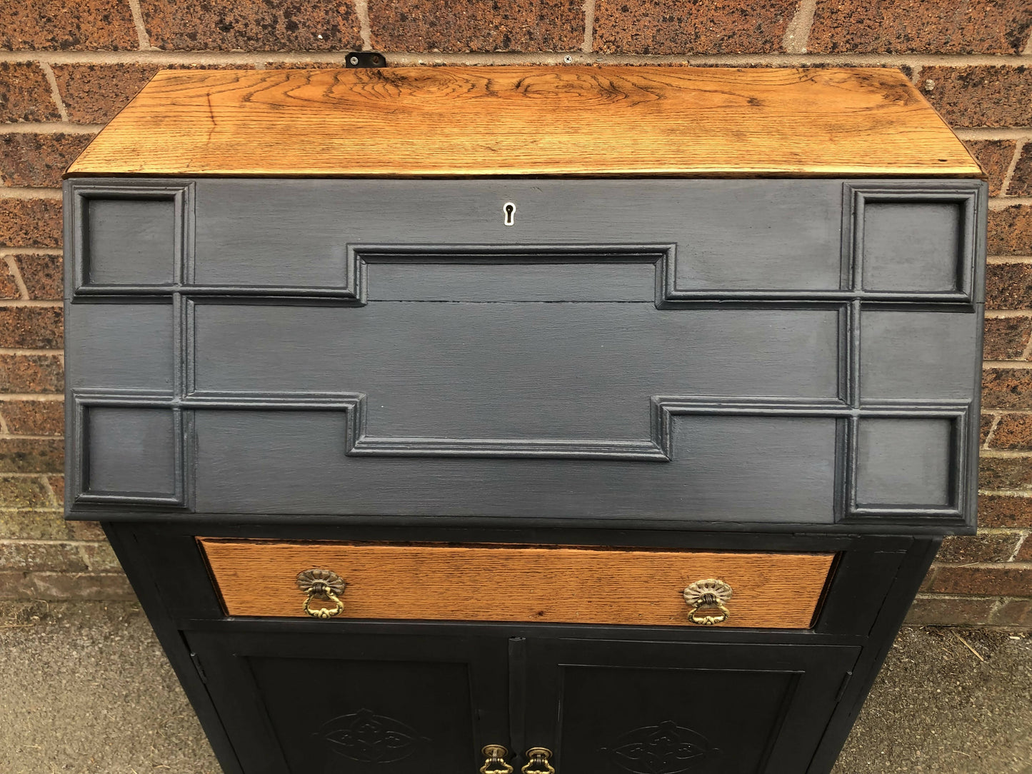 Small Vintage Writing Bureau Handpainted in Dusky Black