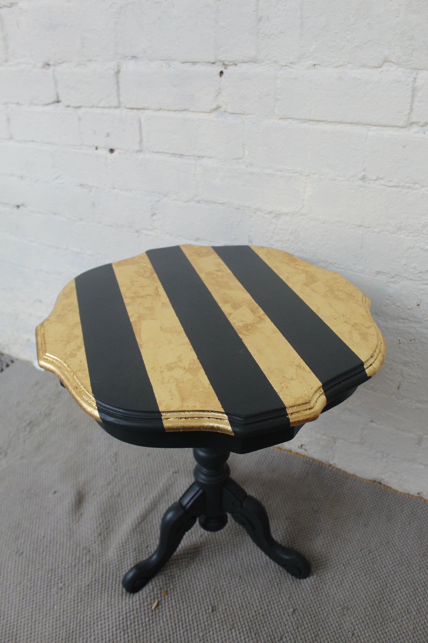 Eleanor Stripey Gold And Grey Side Table
