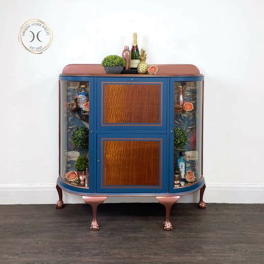 Art Deco Style Cocktail Cabinet, Blue Display Cabinet, China Cabinet