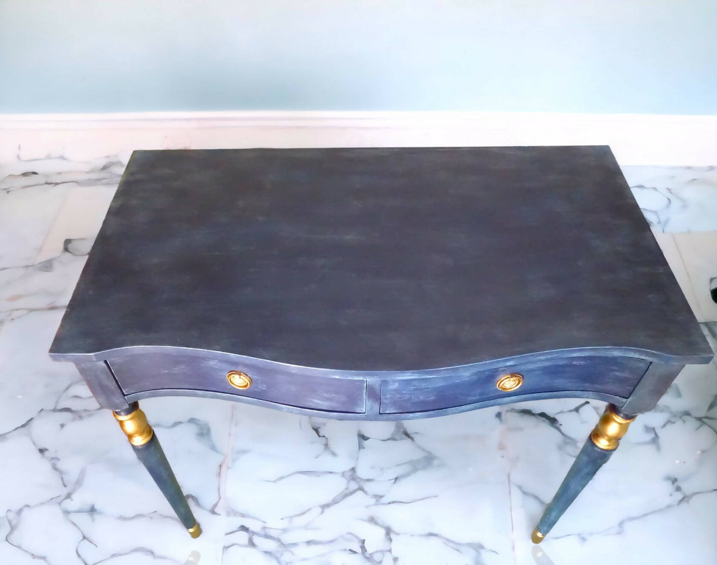 Sold - Navy Blue Console Hallway Table with Gold Accents