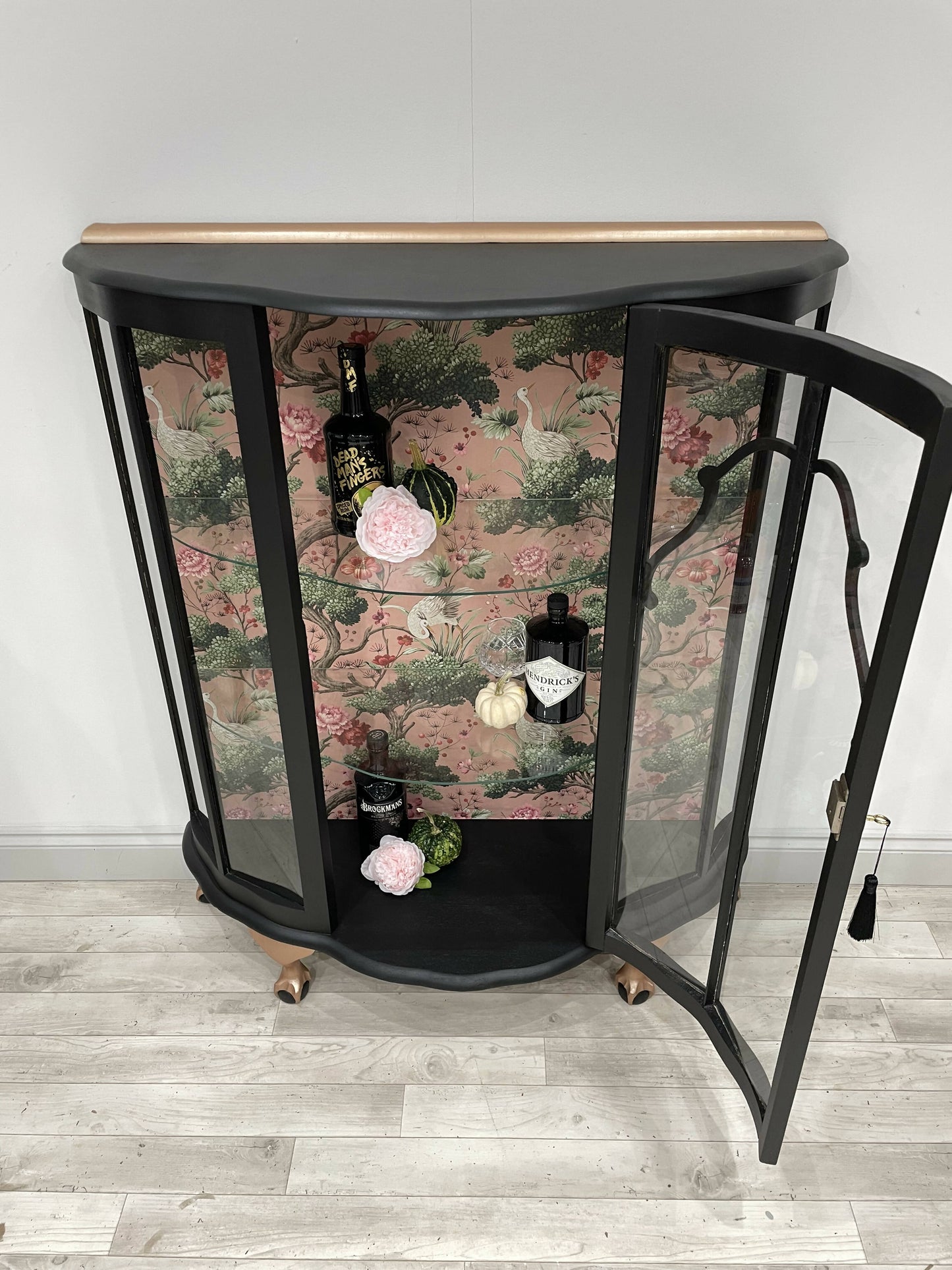 GIN CABINET *** made to order - Similar cabinets in stock *** - Vintage Antique Drinks Cocktail Cabinet in black and pink