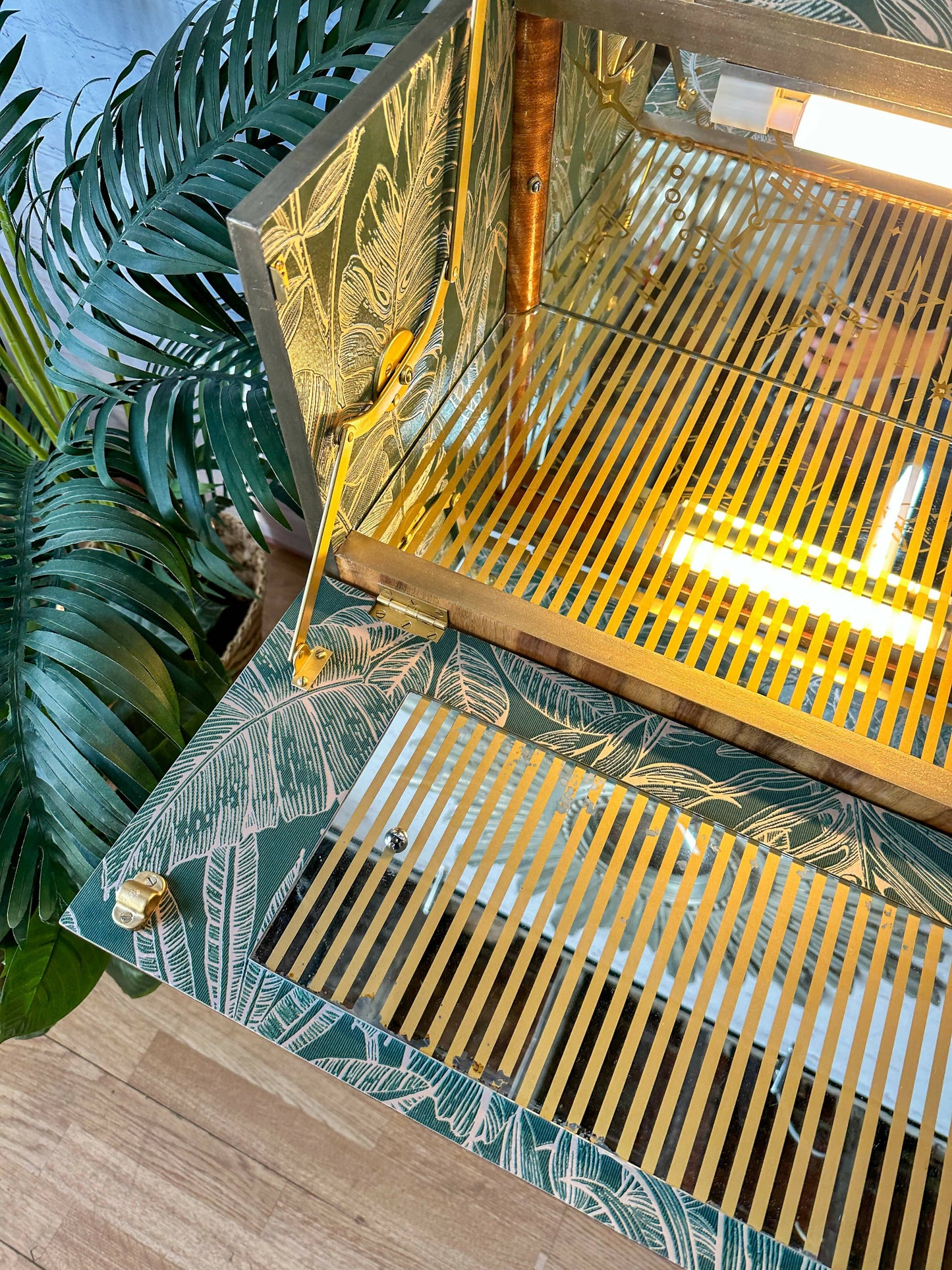 Rivington Cocktail Cabinet, Vintage Drinks Bar, Green and Gold, Art Deco, 1950’s Drinks Unit, Retro Bar, Walnut MADE TO ORDER