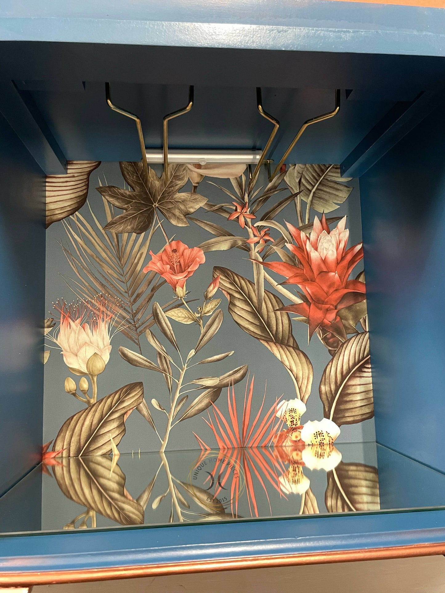 Art Deco Style Cocktail Cabinet, Blue Display Cabinet, China Cabinet