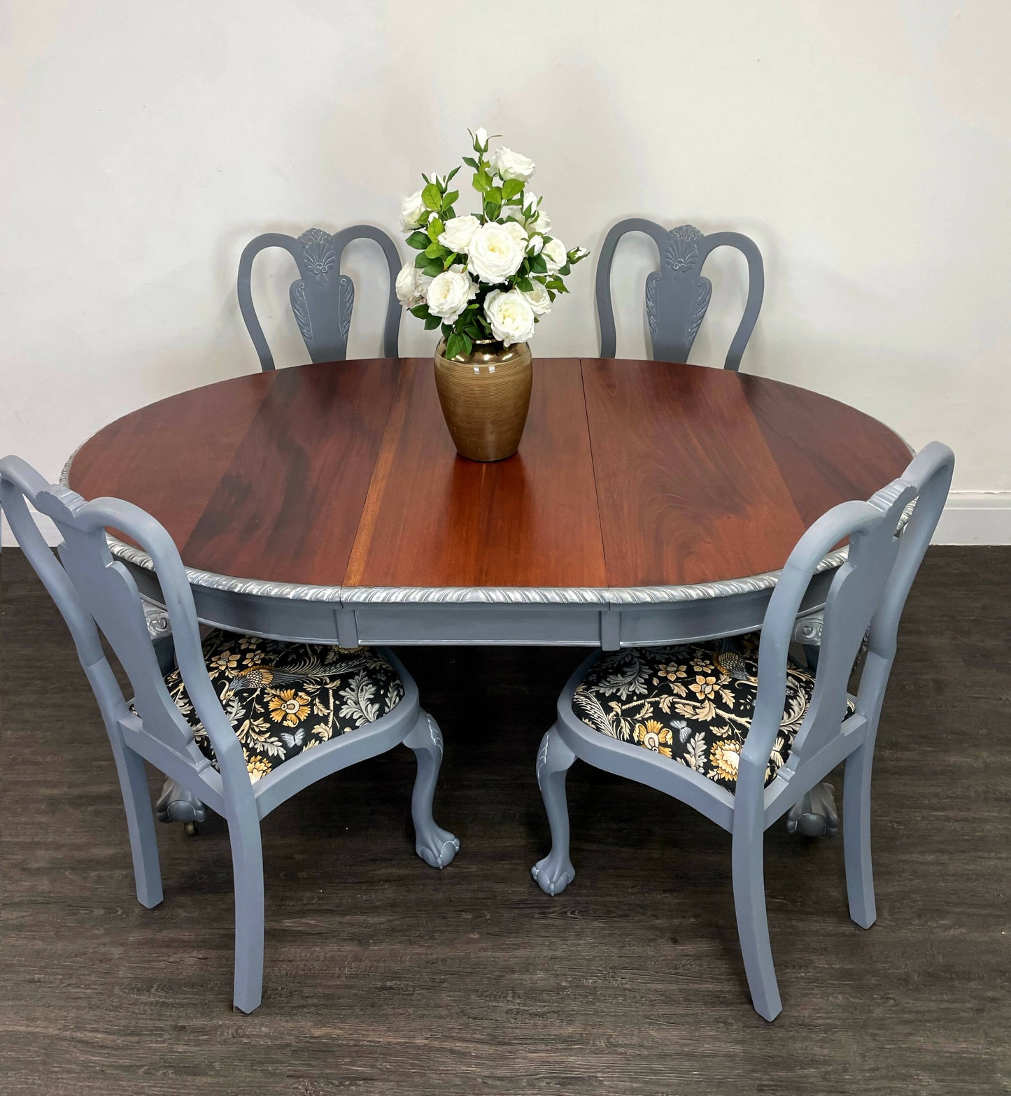 Set of 4 Grey Claw and Ball Mahogany Dining Chairs