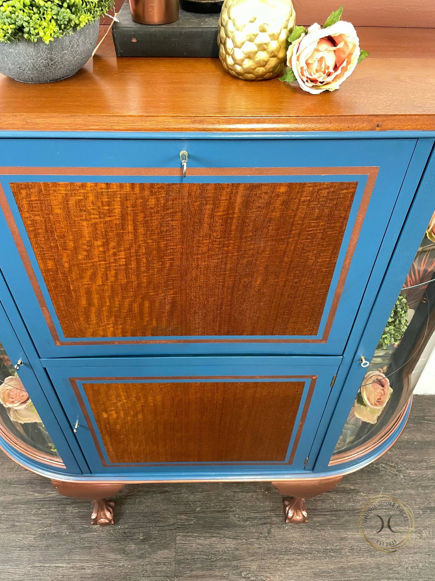 Art Deco Style Cocktail Cabinet, Blue Display Cabinet, China Cabinet