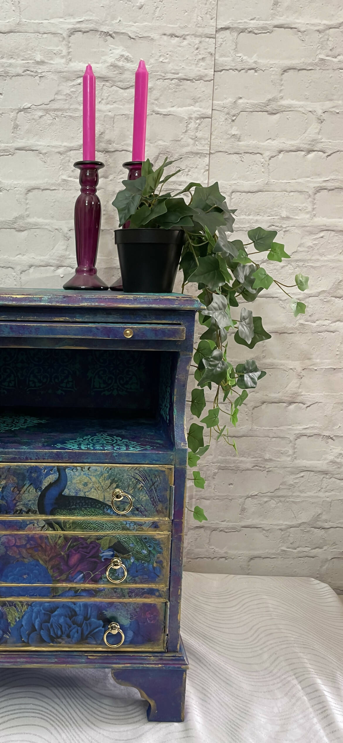 Maximalist Peacock bedside table