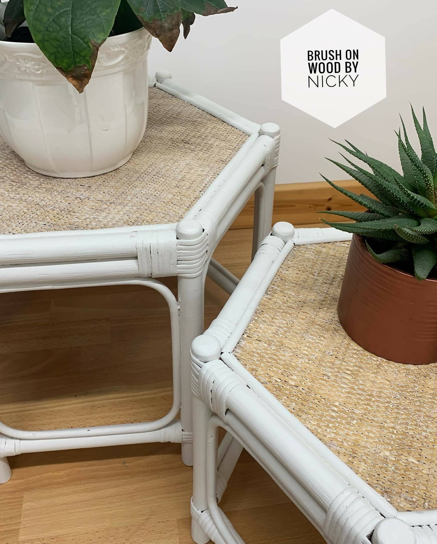 Contemporary Geometric Bamboo Side Tables