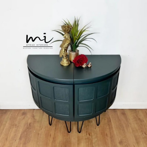 MADE TO ORDER Refurbished mid century modern Nathan sideboard, retro drinks cabinet, TV media cabinet, dark green, decoupaged