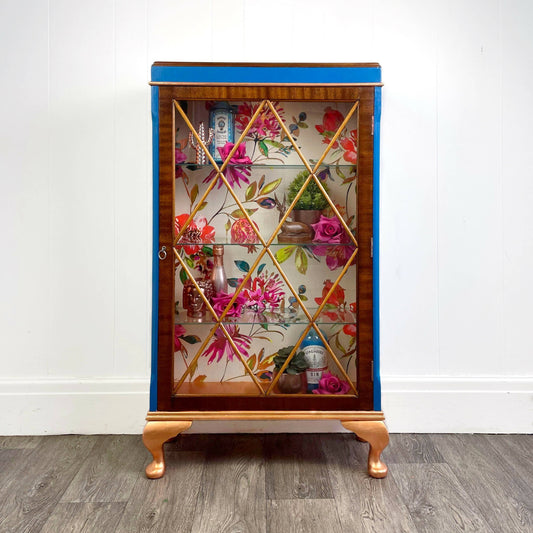 Blue Drinks Cabinet, Glass Fronted Display case