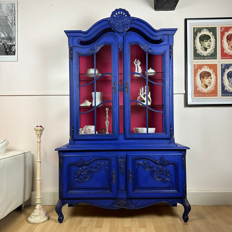 French Antique Display Cabinet Higly Decorated with Carvings Bright & Bold Statement Piece