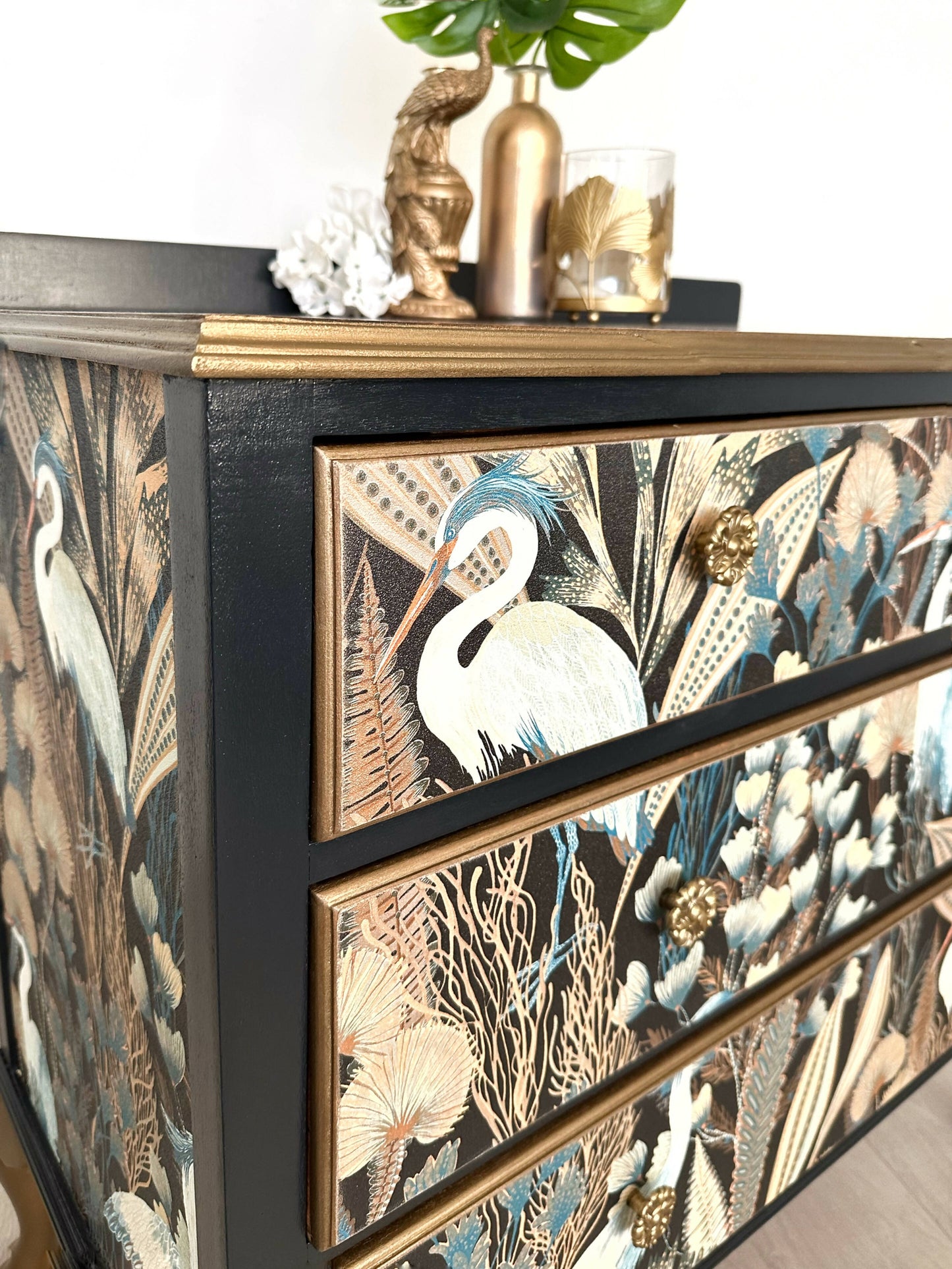 Vintage Chest of Drawers, 3 drawer chest, Chinoiserie design