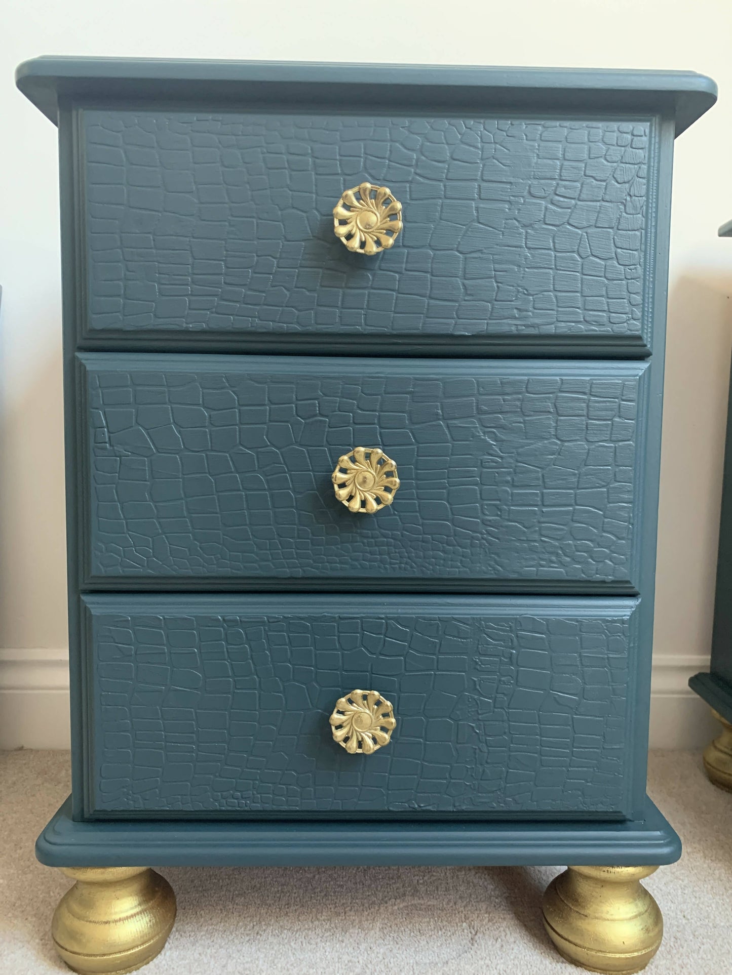 NOW SOLD Commission Available - Green and Gold Mock Croc Bedside Tables